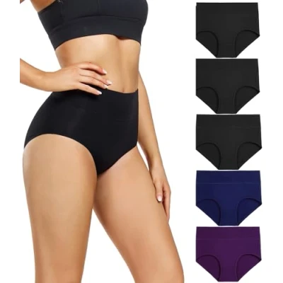 Image de wirarpa Culottes Gainante Femmes Coton Taille Haute Slips, 3noir,1bleu, 1violet lot de 5, 38,S