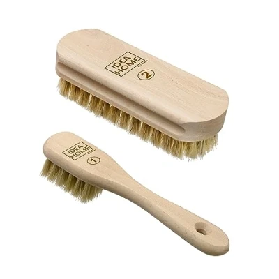 Image de LEVIATAN Set de Brosses à Chaussures en Cuir Grainé Hugo 2, Bois Hêtre, Poils Naturels, pour Appliquer ne Pâte ou Une Crème d&#039;entretien, Polir