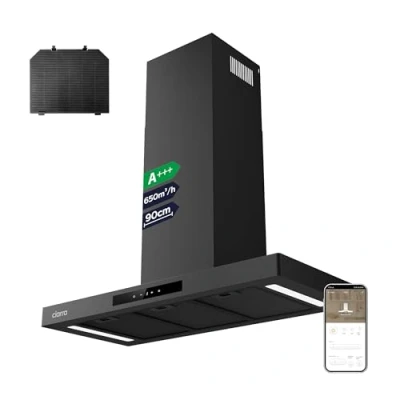 Image de Ciarra Hotte Apisrante Efficacité Class A+++ 90cm 650 m3/h 4 Vitesses et Fonction Boost Cuisine Silencieuse Evacuation ou Recyclage Commande Tactile par Wi Fi LED Dimmable Murale