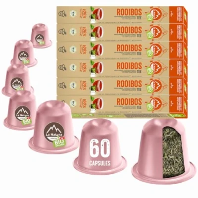 Image de La Natura Lifestyle THÉ ROOIBOS BIO 60 capsules de thé compatibles machines à Nespresso 100% compostable industriellement² Écologique