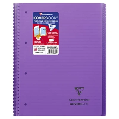 Image de Clairefontaine 596805C Un Cahier à Spirale Koverbook Violet A4+ 22,5x29,7 cm 160 Pages Détachables Lignées avec Marge Papier Blanc 90 g Couverture Polypro