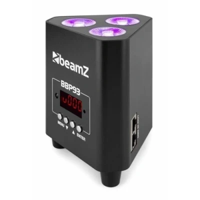 Image de BeamZ BBP93 Projecteur LED d&#039;Eclairage de Structure sur Batterie, Suspendable 30W, 3x LEDs 10W 4 en 1 RGBW, Mode DMX et Stand Alone, Télécommande, Câbles Inclus