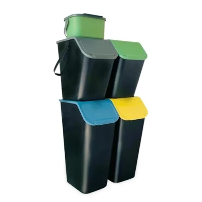 Image de Go Practic Lot de 5 poubelles cuisine 2 35 l avec couvercle 25 1 petite poubelle Empilables Fonction clic