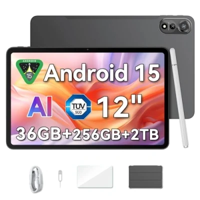 Image de Blackview Mega2 Tablette Android 15, 12 Pouces 36GB RAM 256GB ROM/2TB TF, Octa Core T615 FHD+ 2K Écran, 9000mAh, Caméra AI 16MP + 8MP, Widevine L1, GPS, Bluetooth, Stylet Pen