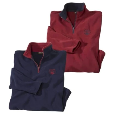 Image de ATLAS FOR MEN Lot de 2 Pulls Polaires Homme Ultra Léger et Chaud Pull Zippé Col Montant Idéal Hiver/Voyage/Randonnée Lavable en Machine Polaire Disponible Grandes Tailles