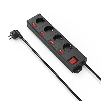 Image de Hama Multiprise 4 prises 16A avec Interrupteur individuel (Rallonge multiprises 1.4m, Bloc Type F Schuko, Idéal Bureau PC luminaires, Atelier, Meuble TV, Garage )Noir
