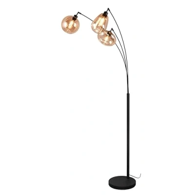 Image de Trio Lighting Lampe sur pied Lumina, 3 lampes, noir/ambre, verre