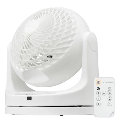 Image de Iris Ohyama Woozoo, Ventilateur de Table, 23m², Bureau, Blanc, 3 Vitesses, Télécommande, Minuterie 4H, Silencieux, Oscillation, pour Chambre, Salon, Petit, Puissant, PCF MKC18