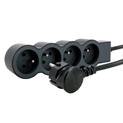 Image de LEGRAND Rallonge Multiprise Extra Plate, 4 Prises 2P+T 16A 3680W, Cordon 3m Noir Et Gris Foncé, 1 Prise À 90 Pour Chargeur Volumineux