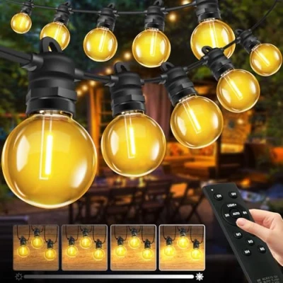 Image de Bowfar Guirlande lumineuse d&#039;extérieur 20 m 33 + 2 ampoules G40 Avec télécommande Basse tension IP68 Résistante aux intempéries Intensité variable Pour terrasse, fête, mariage