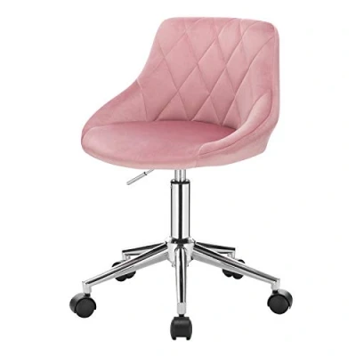 Image de EUGAD 1 X Tabouret de Bureau Roulant pivotant et réglable,Chaise en Velours à roulettes,Gris Clair 0032BGY