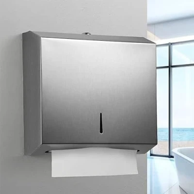 Image de NICEME Distributeur Essuie Main,Distributeur Papier Main Acier Inoxydable,Distributeur Mural,pour pliées en C, Z Mains pour Environ 250 à 400 Serviettes