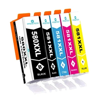 Image de Hyggetech Lot de 5 Cartouches d&#039;encre Rechange pour PGI 580XXL CLI 581XXL Compatible avec Canon PixmaTS6150 TS6151 TS6250 TS8150 TS8151 TS8250 TS8251 TS8350 TS9150 TR7550 TR8550 TS705