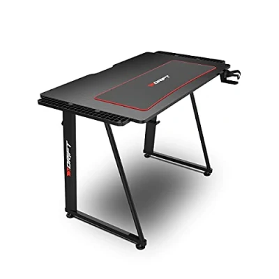 Image de DRIFT GAMING DRDZ75 Table de Jeu avec Plateau en Fibre Carbone recouvert d&#039;un Tapis Pleine Grandeur, Support pour Tasses et écouteurs, Pieds réglables, Couleur Noire
