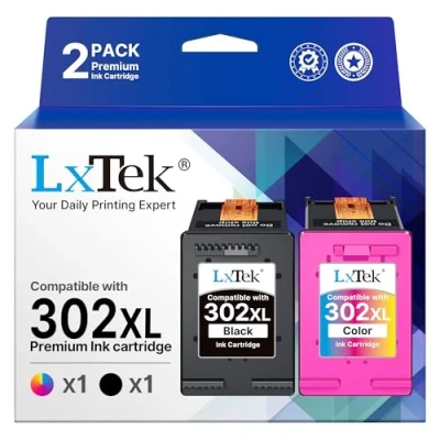 Image de LxTek Remanufacturées Cartouches d&#039;encre Remplacement pour HP 302 302XL DeskJet 3639 3630 3632 Envy 4520 4525 4527 OfficeJet 3831 3833 3830 (Noir Tri Colore, 2 Pack)