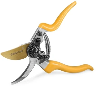 Image de GRÜNTEK Sécateur de Jardin Professionnel Ciseaux Jardinage Forgé. Cisaille Lame franche en Acier et Titane. Coupe Bypass. Poignées Ergonomiques
