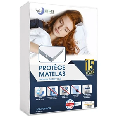 Image de Protege Matelas 90x190 cm Imperméable Oeko TEX par Dreamzie Alese en Coton Respirant avec 4 Coins Elastiques