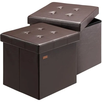 Image de Casaria® 2X Tabouret Cube Espace de Rangement Pouf 40 x cm Coffre Repose Pied Brun