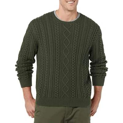 Image de Amazon Essentials Pull Ras du Cou Torsadé, Type Côtes Anglaises, à Manches Longues, 100% Coton Homme, Vert Olive Foncé, XXL