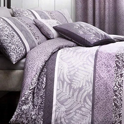 Image de Dreams &#039;n&#039; Drapes Hanworth Parure de lit réversible Motif Rayures/Feuilles Gris Anthracite Simple, chiné, Double