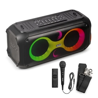 Image de Fenton Core120 Enceinte Sono Portable Lumineuse avec Bandoulière 180 Watts, Autonomie 12H, Facile à Transporter, Micro &amp; Télécommande Inclus, Idéale pour Toutes Vos Soirées Extérieures