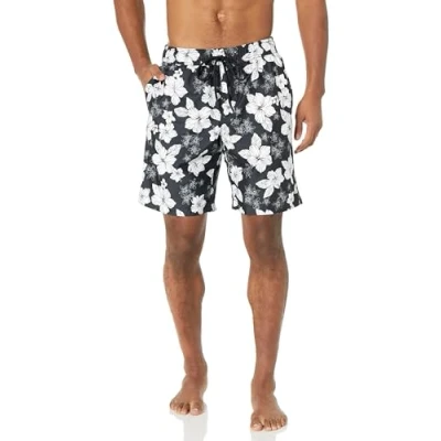 Image de Amazon Essentials Short de Bain à Séchage Rapide 23 cm Homme, Noir Fleur d&#039;hibiscus, XL