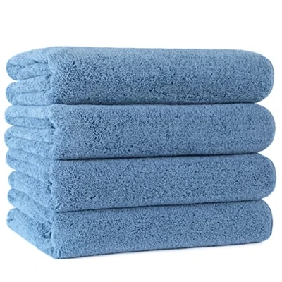 Image de Polyte 4 Serviettes de Bain en Microfibres sèche Rapidement/ne Peluche Pas Bleu 145 x 76 cm