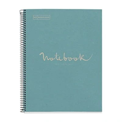 Image de Miquelrius Cahier Notebook 100% Recyclé, 1 bande de couleur, A4, 80 feuilles avec rayures horizontales 7 mm, papier g, 4 perceuses, couverture en carton, couleur bleu