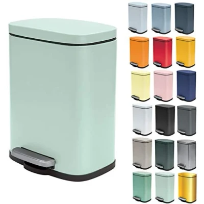 Image de Spirella Poubelle de Salle Bain à Pédale en Inox AKIRA Fermeture Douce, Revêtement Anti Trace Doigts 21,4 x 17,6 30 cm 5L Vert Ice Mat