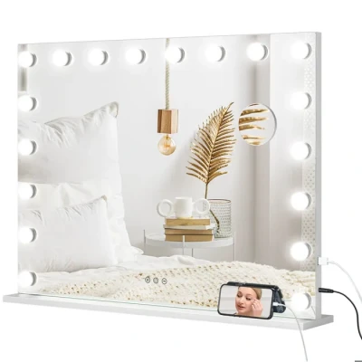 Image de HOMCOM Miroir Maquillage Hollywood Lumineux LED intensité réglable avec grossissant Coiffeuse Port de Charge USB, Support téléphone 80 x 62 cm