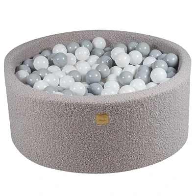 Image de MEOWBABY Piscine à Balles pour Bébé Rond 90x40cm Fosses a Boules Enfants avec 300 Balle, Boucle, Gris: Blanc/Gris