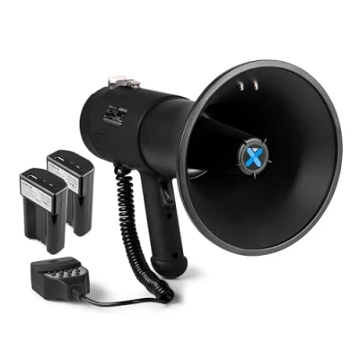 Image de VONYX MEG075 Pack Mégaphone 75W avec 2X Batteries Rechargeables MRB12, Portée Jusqu’à 1,3 km, Micro Main Détachable, Bluetooth &amp; Lecteur MP3, Idéal pour Manifestations et Matchs Sportifs