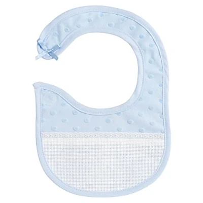Image de Filet Bavoir Réalisé en Tissu Doux Effet Pois 3D avec Poche Toile Aida à Broder, Fermeture Strap, Idéal pour les Bébés, 100% Made in Italy, Couleur Bleu et Blanc