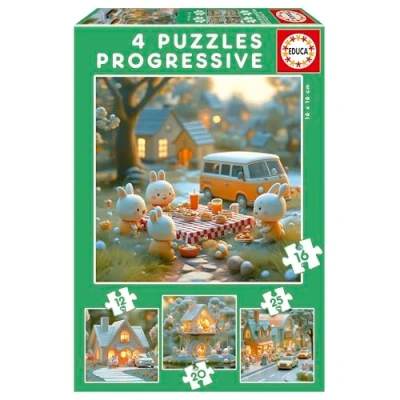 Image de Educa Set de 4 Puzzles progressifs pour Enfants 12 à 25 pièces. Ville des Lapins. Dimensions : 16 x cm. Recommandé partir 3 Ans (20217)