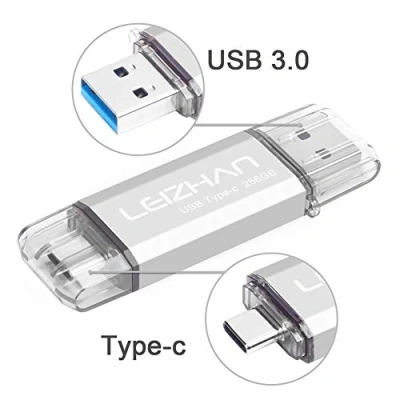 Image de LEIZHAN Clé USB Type C 256 Go 3.0 OTG Flash Drive pour Huawei Samsung Smartphone Android de Argent