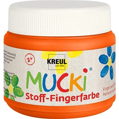Image de KREUL 28107 Mucki peinture au doigt pour tissu, 150 ml en orange, sans paraben, gluten, lactose et végétalienne, optimale l&#039;application avec les doigts mains