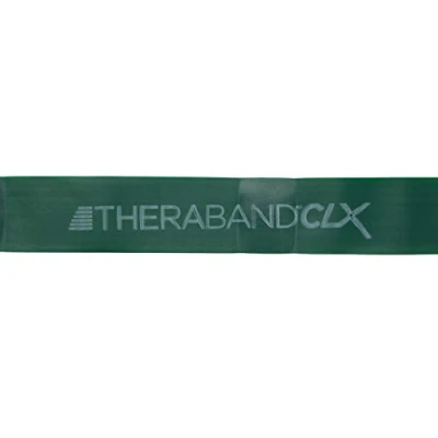 Image de Theraband Bande élastique d&#039;exercice CLX avec boucles consécutives, professionnelle sans latex pour la kinésithérapie, 2,5 m prédécoupés, 11 boucles, Vert, résistance de 2.1 kg à l&#039;étirement