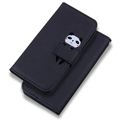 Image de Bartern Coque iPhone X/iPhone XS Clapet,Dessin Animé Panda Portefeuille Etui en Cuir PU,TPU Antichoc Housse Flip Case avec Rabat Fentes pour Cartes et Fonction Support,Noir
