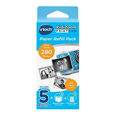Image de VTech KidiZoom Print Cam, Recharge Papier Thermique et Autocollant Blanc, Accessoire Appareil Photo Enfant à Impression Instantanée, Pack de 5 Bobines, Cadeau Dès Ans Contenu en Français