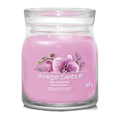 Image de Yankee Candle Signature Bougie parfumée Orchidée sauvage en pot moyen avec double mèche cire de soja à combustion longue Cadeau parfait pour femme