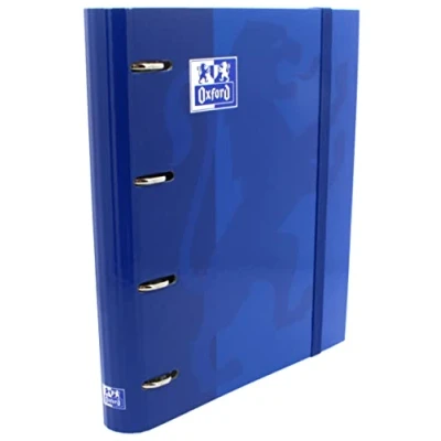 Image de Oxford Classeur 4 anneaux avec recharge et caoutchouc, couverture extra rigide recharge, couleur bleu marine, 80 feuilles quadrillées, format A4+