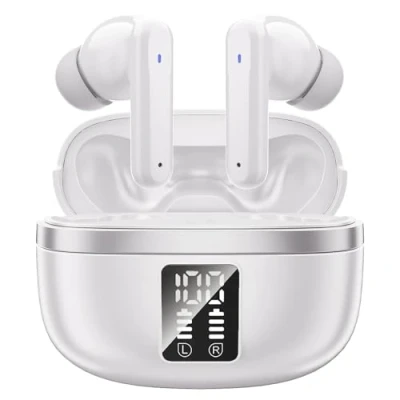 Image de JBMI Ecouteurs Bluetooth sans Fil, Écouteurs Fil 5.3, 4 Micro ENC Anti Bruit, Basses Puissantes, 60H de Lecture, étanchéité IPX7, Oreillette pour iphone Android