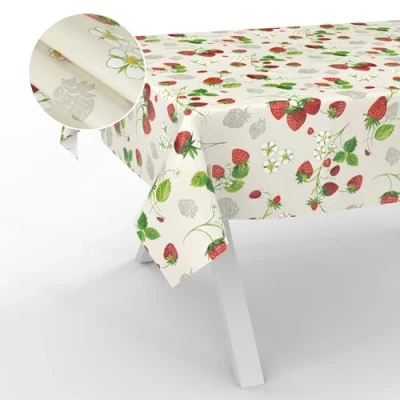 Image de ANRO Nappe en Toile cirée, Lavable, pour Table de Jardin, extérieur et intérieur, Bord coupé, Motif Fraises, 240 x 140 cm