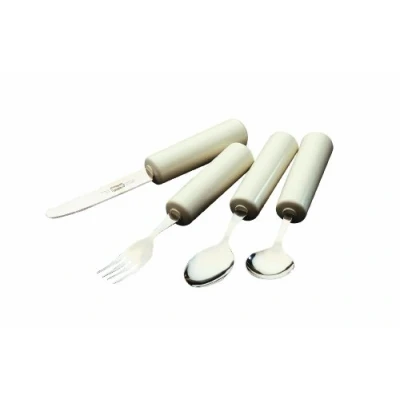 Image de Homecraft Queens Cutlery, Set, Fork, Knife, Tablespoon, Teaspoon (Eligible for VAT relief in the UK) Stainless Steel Adaptive Dining Utensil Elderly, Disabled, Large Built Up Handle Good Grip