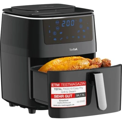 Image de Tefal FW2018 Easy Fry grill &amp; Steam Friteuse à air chaud, 3 en 1 (friteuse et cuiseur vapeur), avec 7 programmes automatiques, capacité : 6,5 l, minuteur, noire
