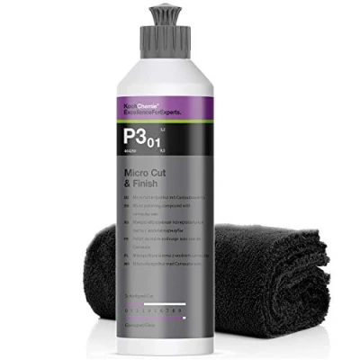 Image de detailmate Kit de polissage KochChemie : Polish micro avec cire carnauba P3.01, 250 ml, chiffon microfibre sans bord 40 x cm 550 g/m²