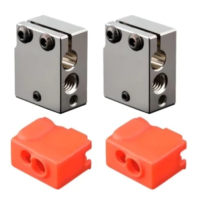 Image de Super Print PT100 Volcano Bloc de chauffage Heatblock with Silicone Sock for FLSUN SR,Volcano Hotend,PT100 Cartridge Sensor DDB,Titan Dual Driver Extruder.(2PCS)
