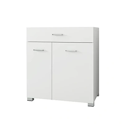 Image de ML Design Armoire à Linge avec 2 Sacs Rabattables, Blanc, 75 x 78,5 45 cm, Tiroir, Beaucoup d&#039;Espace de Rangement, en Bois MDF Mélaminée, Commode Meuble Salle Bain, Robuste