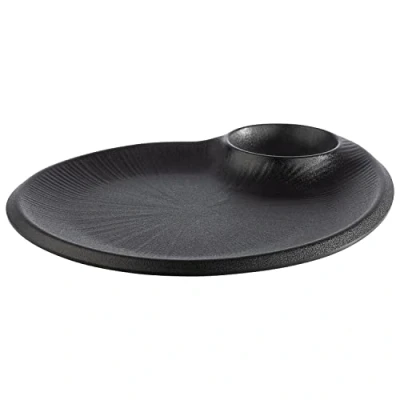 Image de APS 85075 NERO Assiette en mélamine avec coupelles à sauce intégrées pour de nombreux plats 30 x 25 2,5 cm