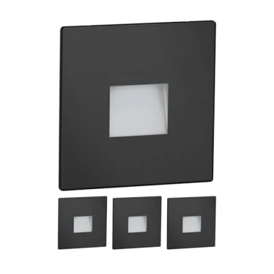 Image de ledscom.de 4 pièces LED lumière d&#039;escalier/lampe murale encastrée FOW pour l&#039;intérieur et l&#039;extérieur, downlight, carré, noir, 85 x 85mm, blanc froid